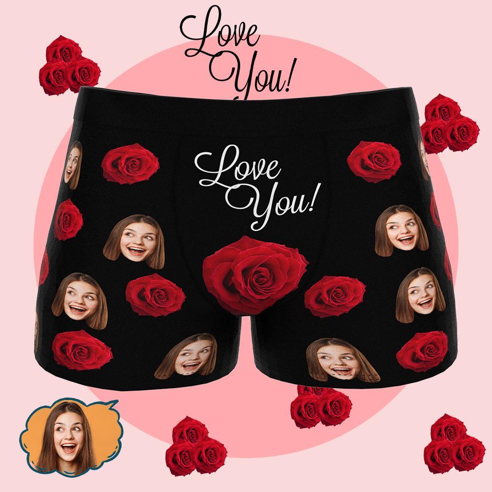 Personalized Boxers with Face Custom Underwear for Men-ROSE-LOVE YOU