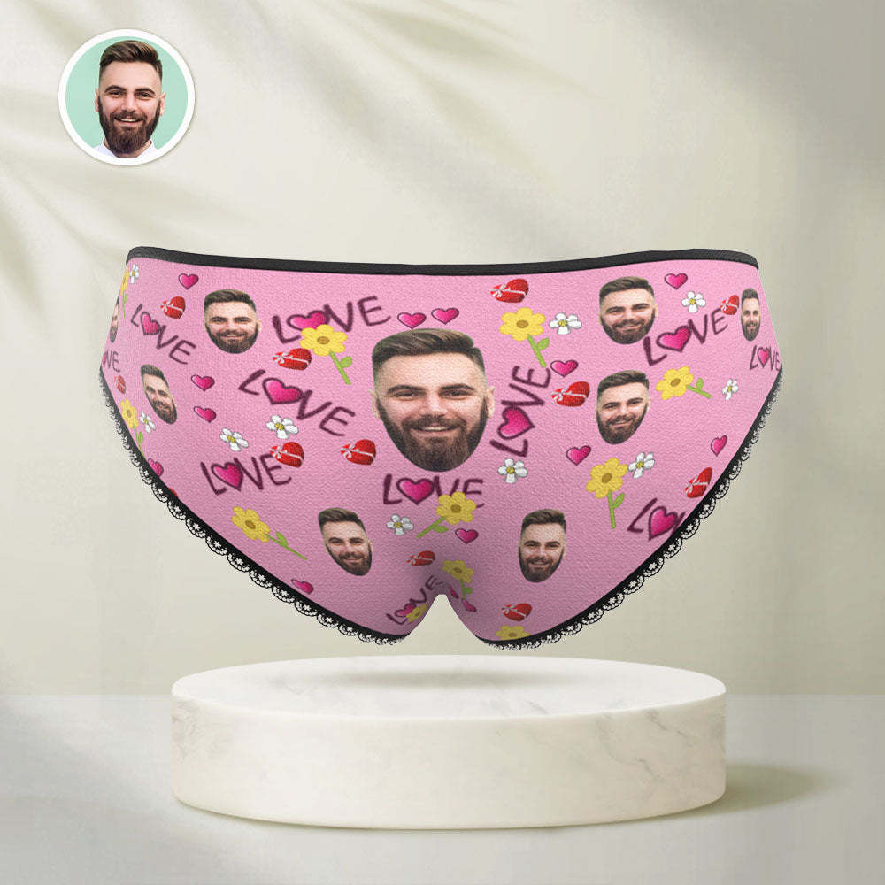 Custom Face Women's Panties Personalised Photo Underwear Hearts and Flowers Gigts For Lover