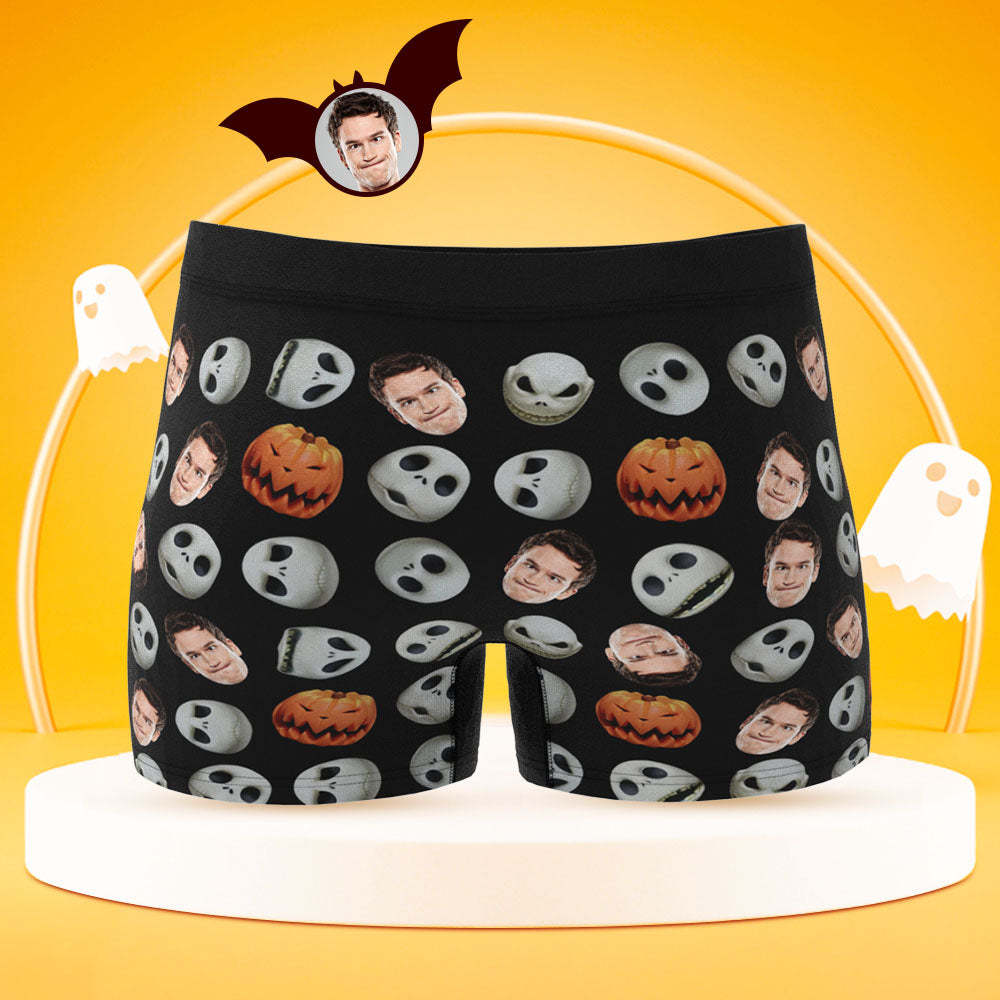 Custom Face Boxer Briefs Personalised Pumpkin Men's Boxer Shorts Halloween Gift