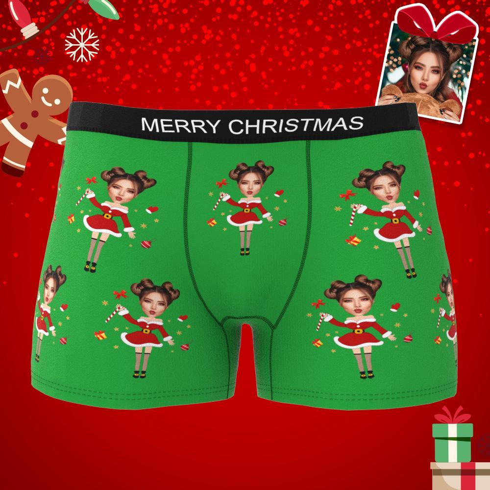 Custom Photo Boxer Santa Claus Face Underwear Couple Gifts Christmas Gift AR View - soufeelus