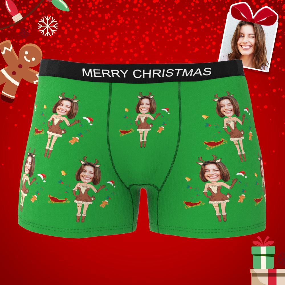 Custom Photo Boxer Christmas Elk Face Underwear Men's Underwear Couple Gifts Christmas Gift AR View - soufeelus