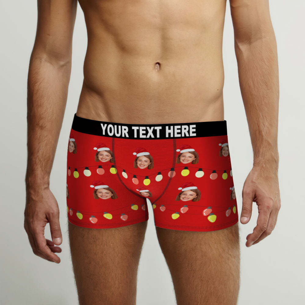 Custom Face Christmas Lights Boxer Briefs Funny Personalized Face Underwear Christmas Gift