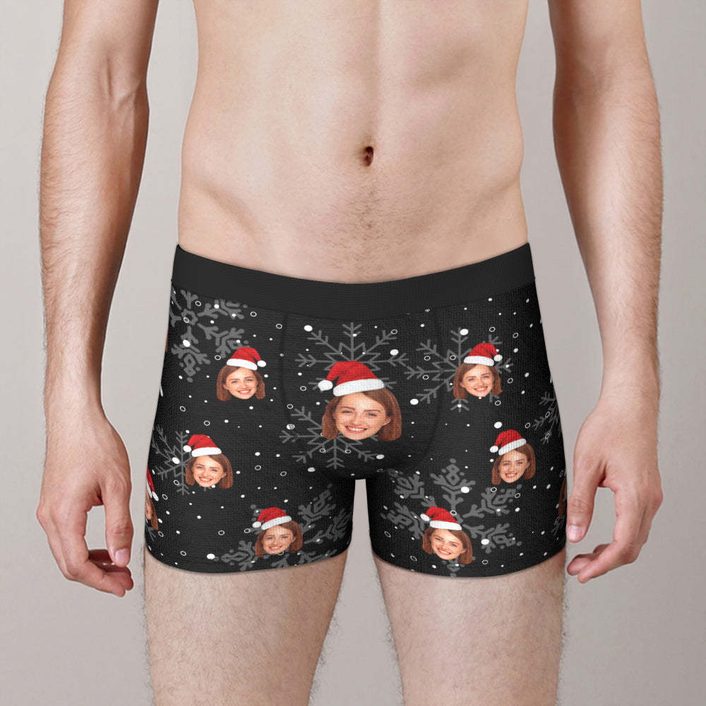 Custom Face Christmas Snowflake Boxer Briefs Funny Personalized Face Underwear Christmas Gift