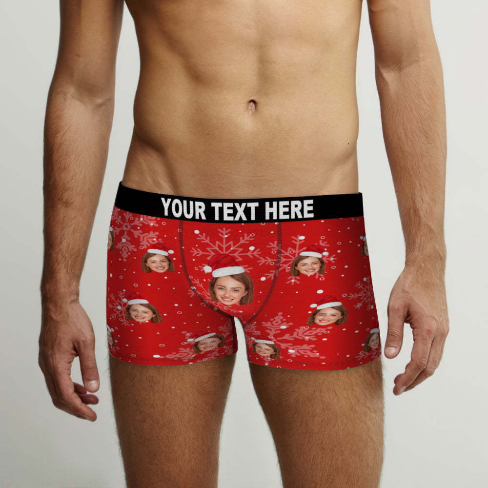 Custom Face Christmas Snowflake Boxer Briefs Funny Personalized Face Underwear Christmas Gift