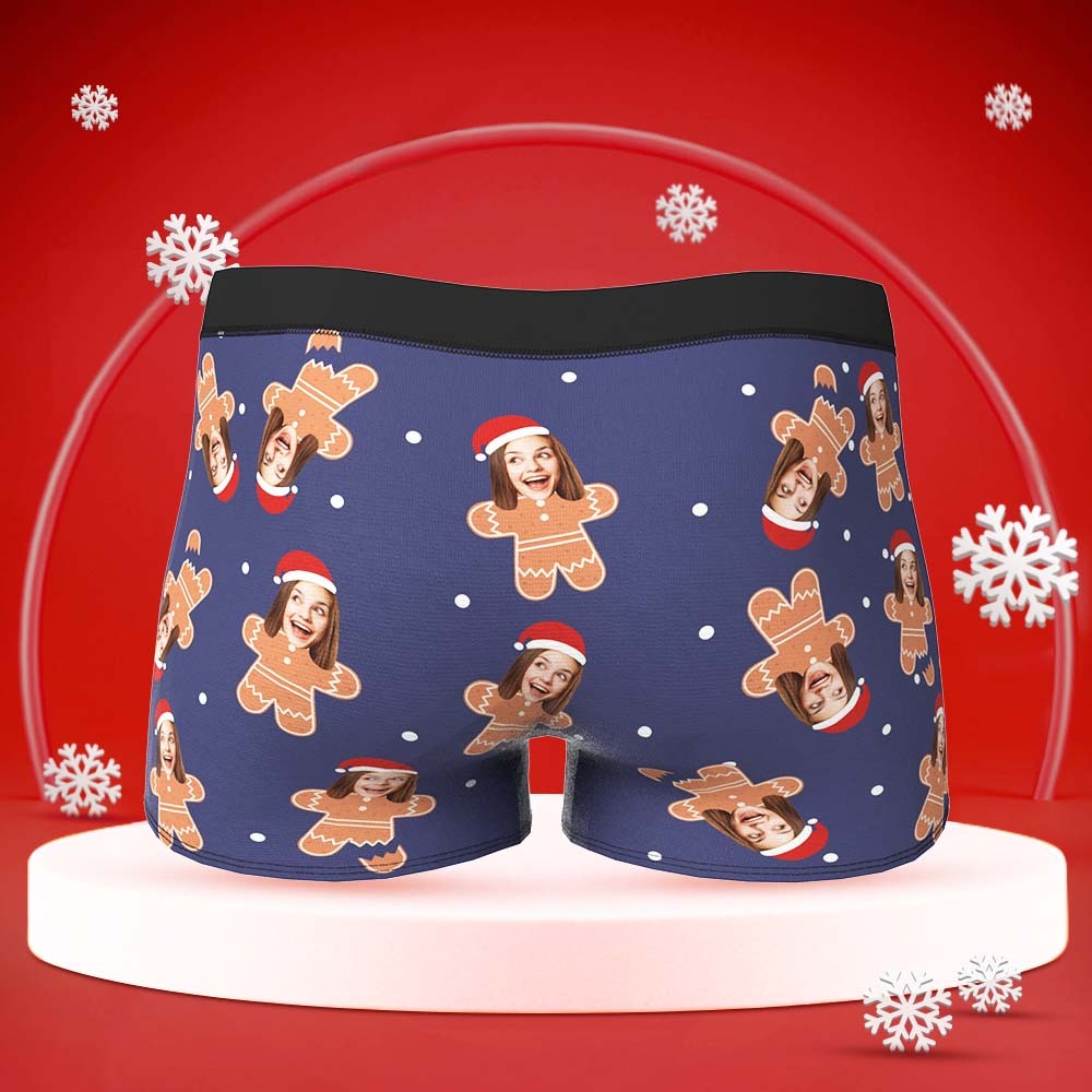 Custom Face Boxers Briefs Personalized Men's Shorts With Photo Christmas Gifts - Gingerbread