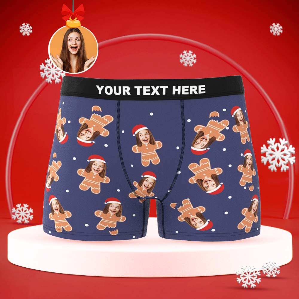 Custom Face Boxers Briefs Personalized Men's Shorts With Photo Christmas Gifts - Gingerbread