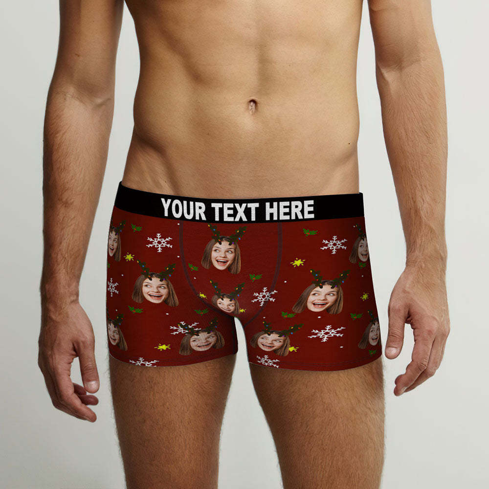 Custom Face Boxers Briefs Personalized Men's Shorts With Photo Snowflake And Antler Christmas Gifts