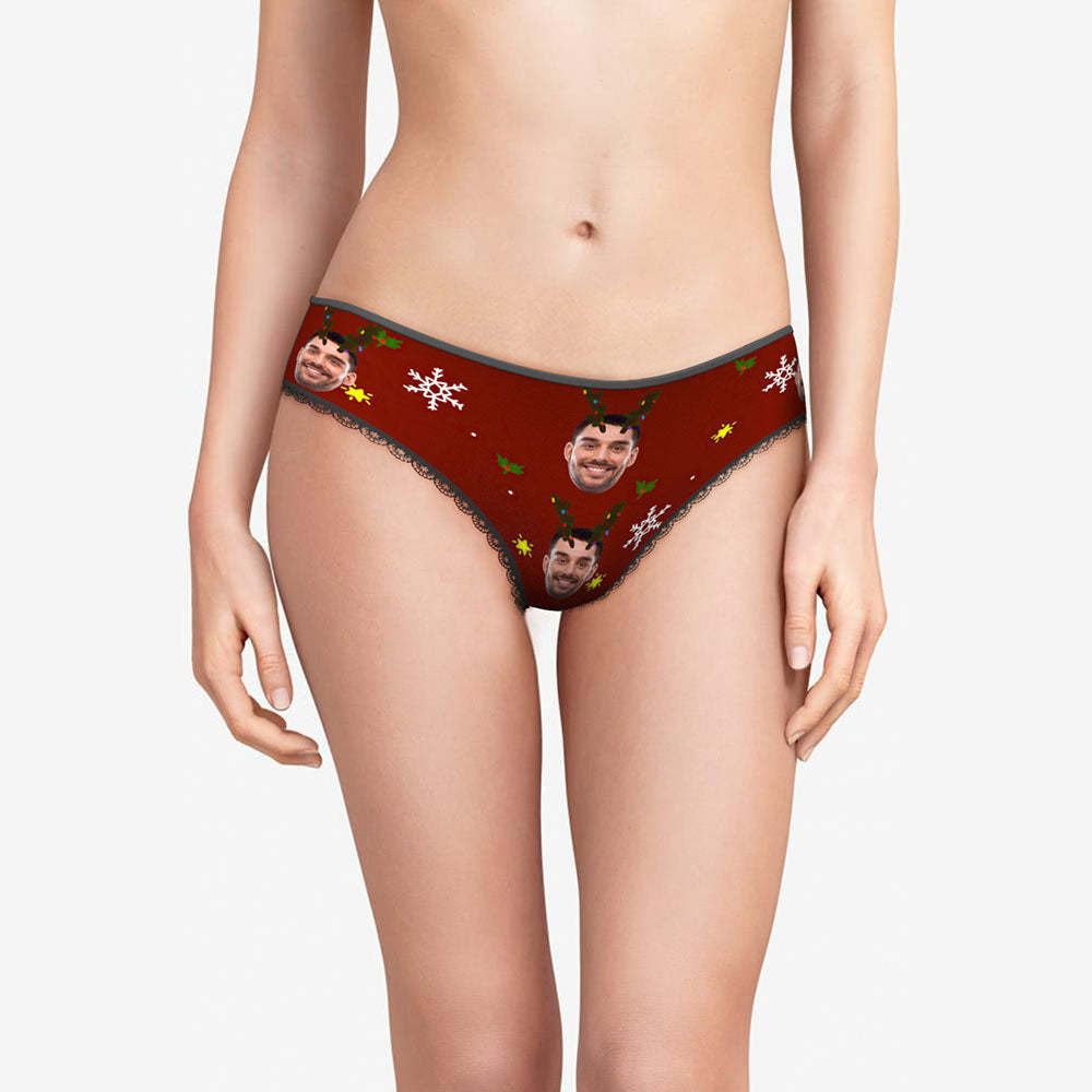 Custom Face Underwear Personalized Women Panties With Photo Snowflake And Antler Christmas Gifts