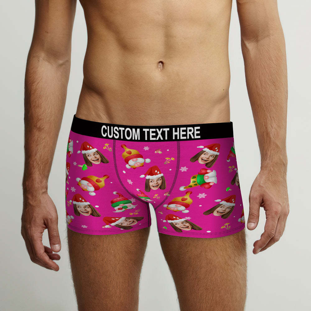 Custom Face Happy Gnomes Pink Christmas Boxer Briefs Personalized Christmas Gift