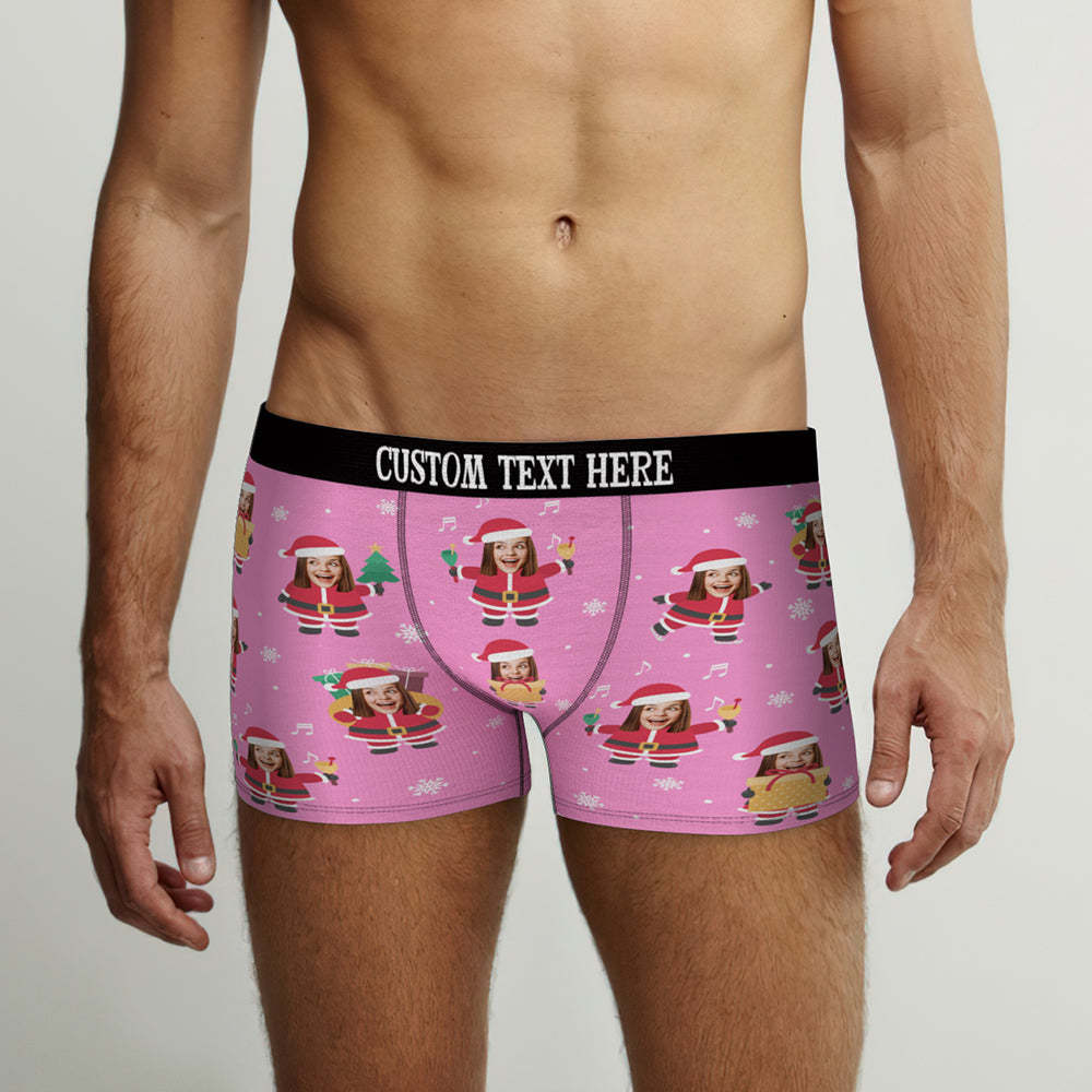 Custom Face Christmas Santa Pink Boxer Briefs Personalized Funny Christmas Gift