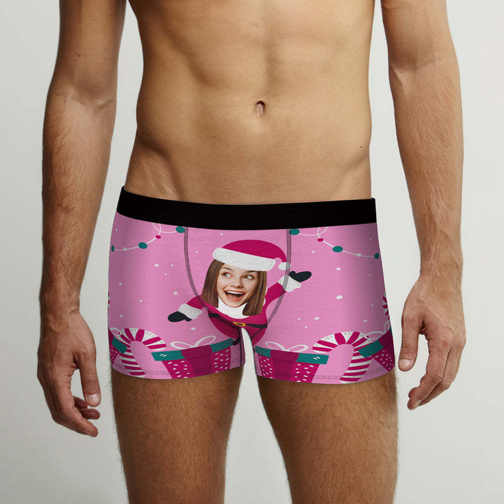 Custom Face Christmas Boxer Briefs Santa is Here Personalized Funny Christmas Gift