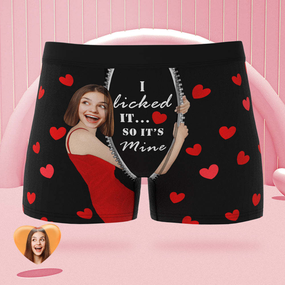 Custom Girlfriend Face Boxer Briefs I Licked It Personalized Naughty V