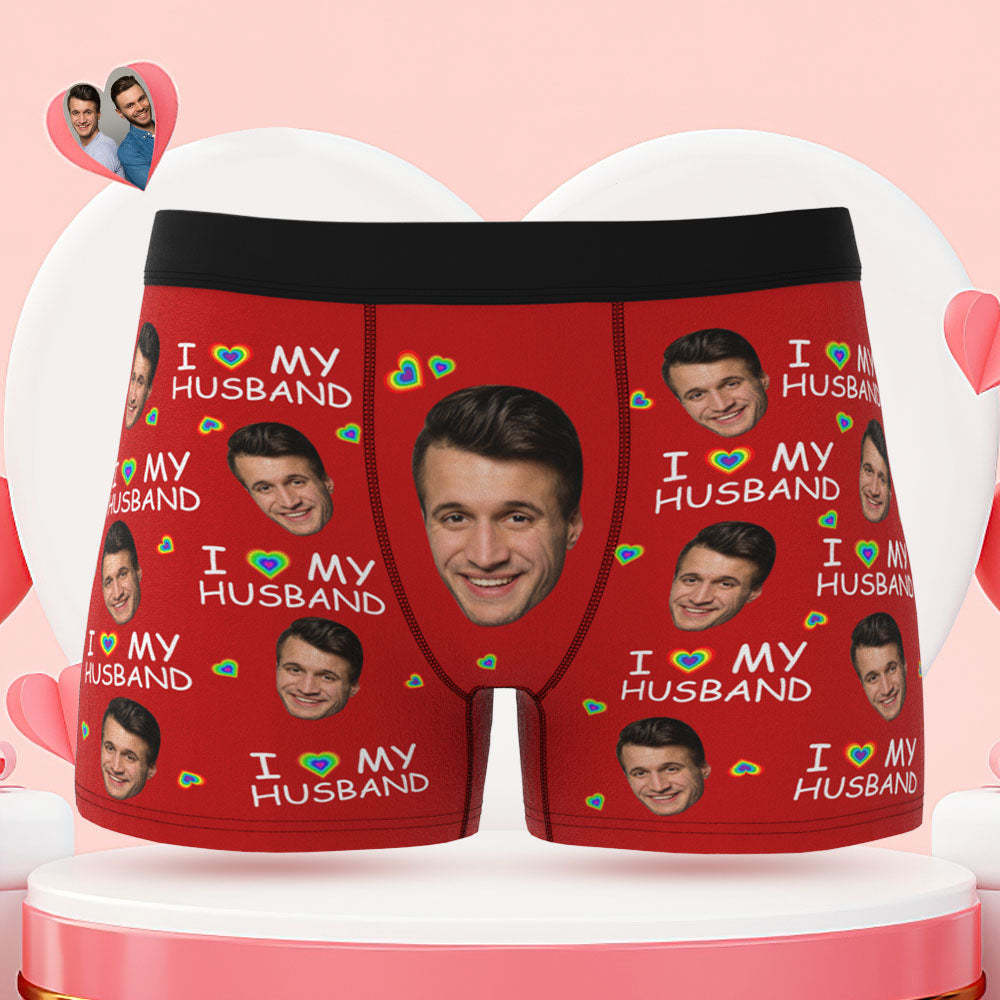 Custom Face Boxer Briefs I Love My Husband Personalized Naughty LGBT Gift for Him