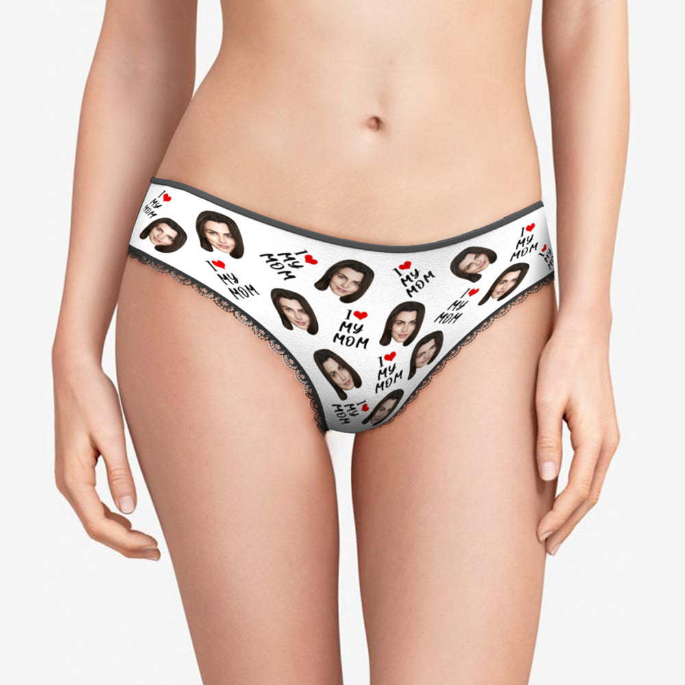 Personalized Face Panties Custom Heart Photo Underwear Gift For Mom - I Love Mom