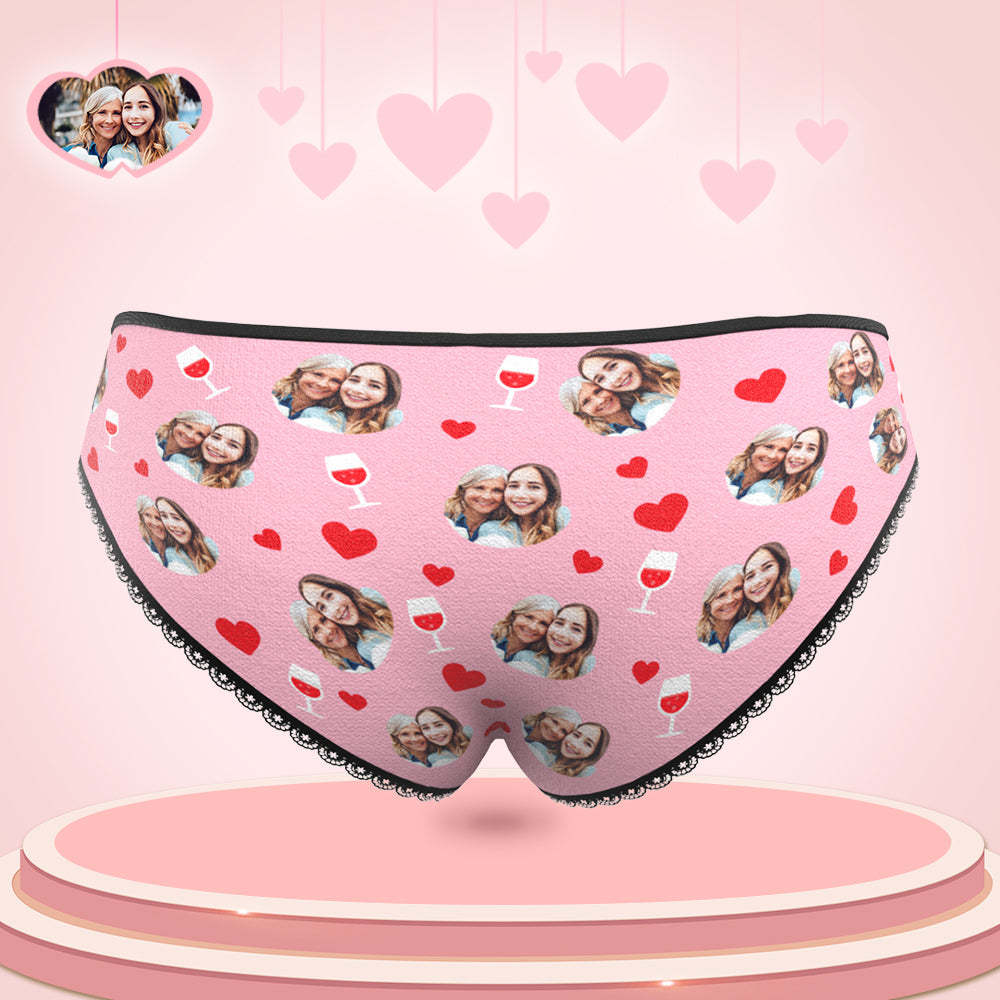 Personalized Photo Panties Custom Pink Love Heart Photo Underwear Gift For Mom