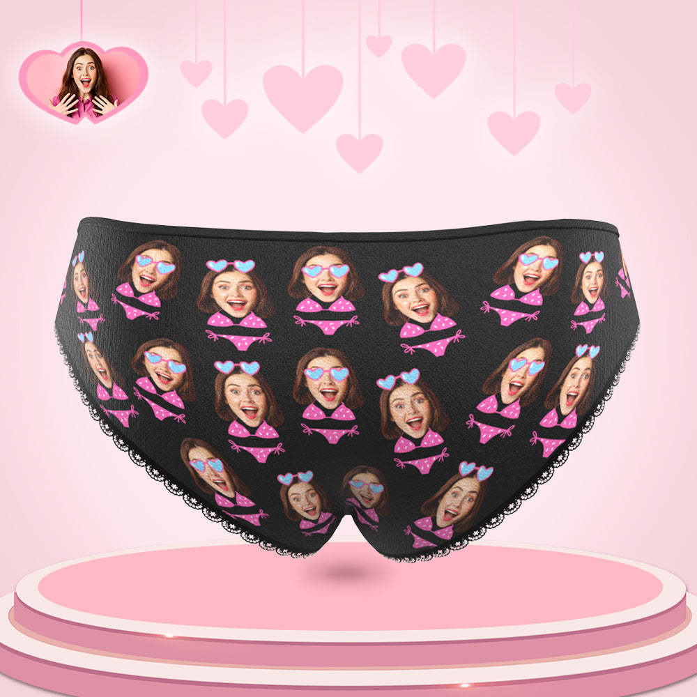 Personalized Bikini Face Panties Custom Womens Photo Black Underwear Funny Gift For Her