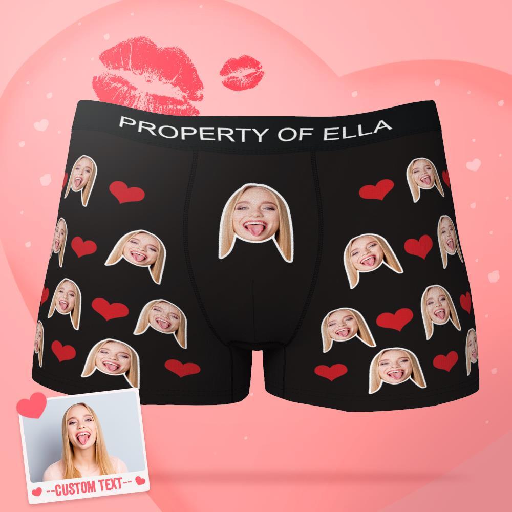 Valentine‘s Day Gift Custom Face Boxer with Text Inscribed Waist