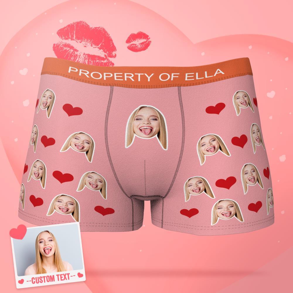 Valentine‘s Day Gift Custom Face Boxer with Text Inscribed Waist