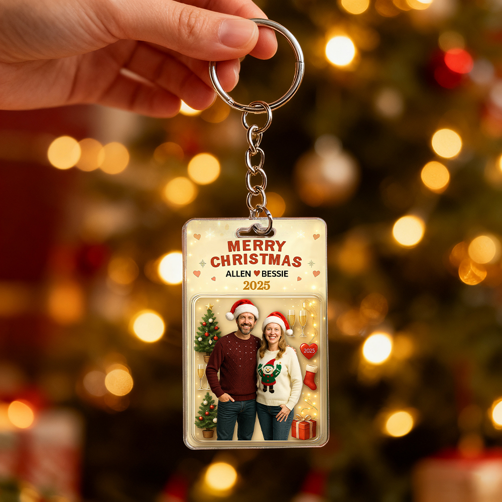 Personalized Christmas Cartoon Action Figure Keychain, A Heartwarming Holiday Keepsake, Best Christmas Gift for Husband, Wife, Family, Mum, Dad - MyPhotoBoxer