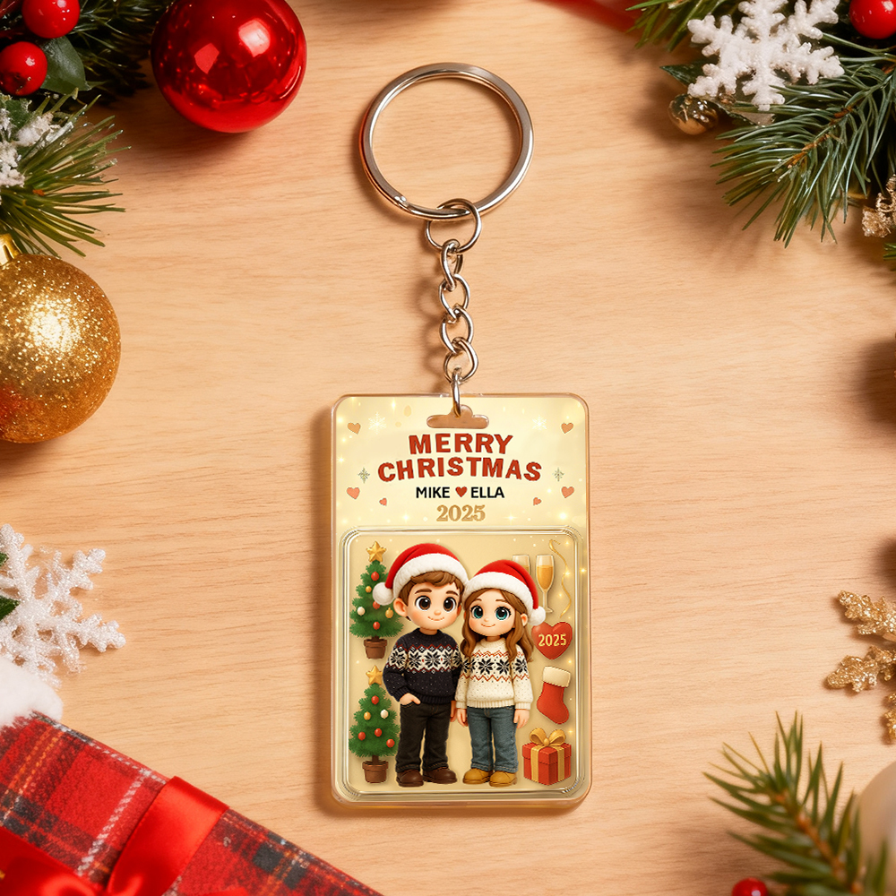 Personalized Christmas Cartoon Action Figure Keychain, A Heartwarming Holiday Keepsake, Best Christmas Gift for Husband, Wife, Family, Mum, Dad - MyPhotoBoxer