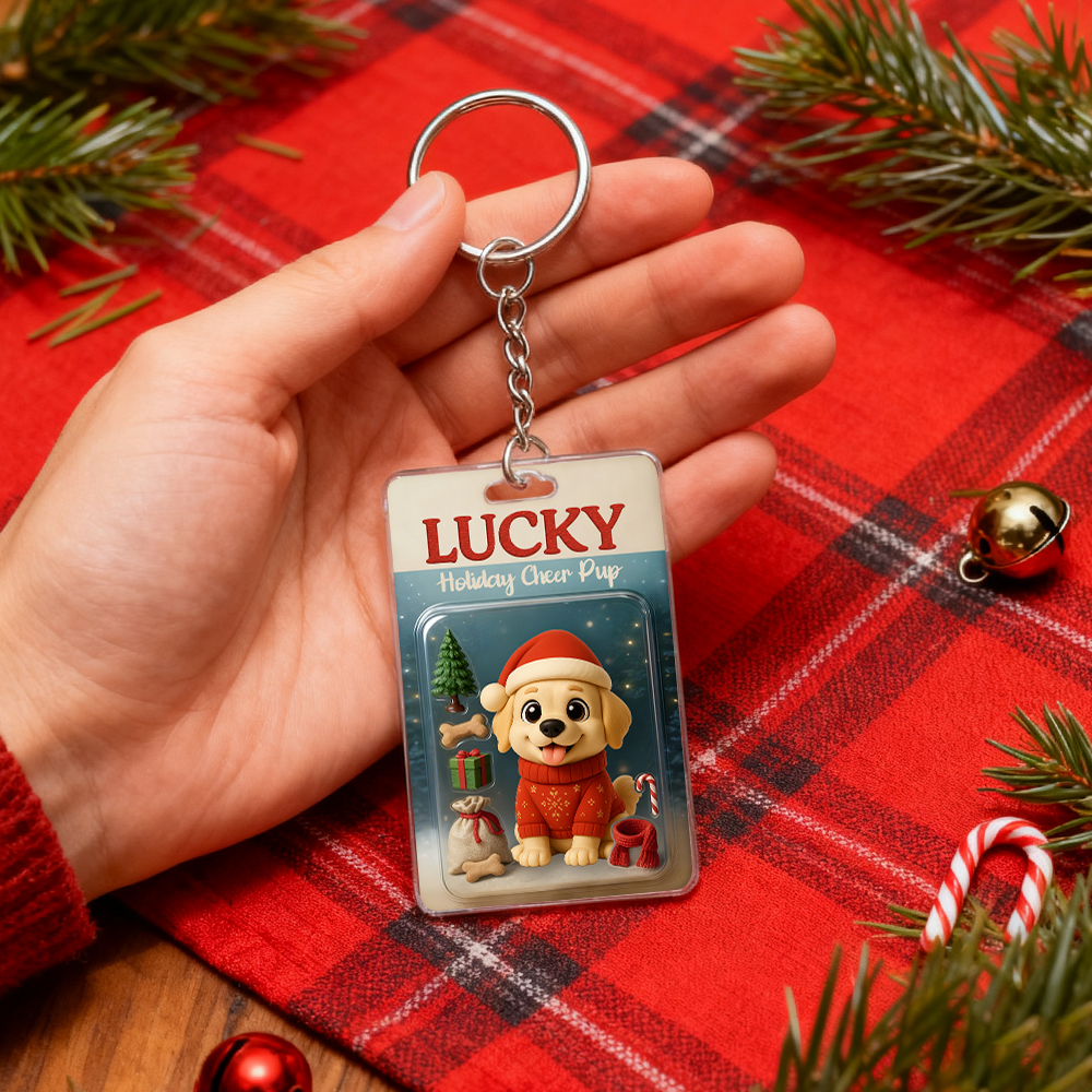 Personalized Squatting Pet Dog Keychain A Heartwarming Holiday Keepsake Unique Gift for Dog Lovers - MyPhotoBoxer