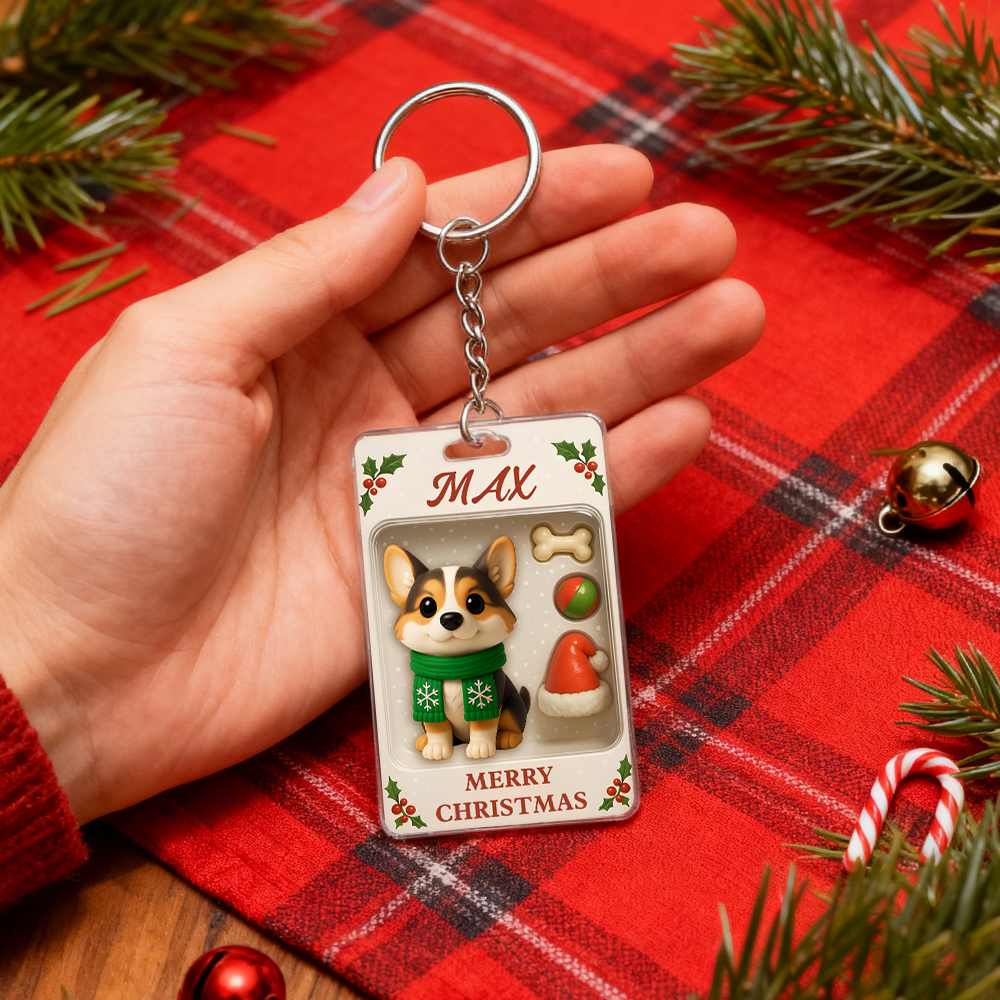Personalized Squatting Pet Dog Keychain A Heartwarming Holiday Keepsake Unique Gift for Dog Lovers - MyPhotoBoxer