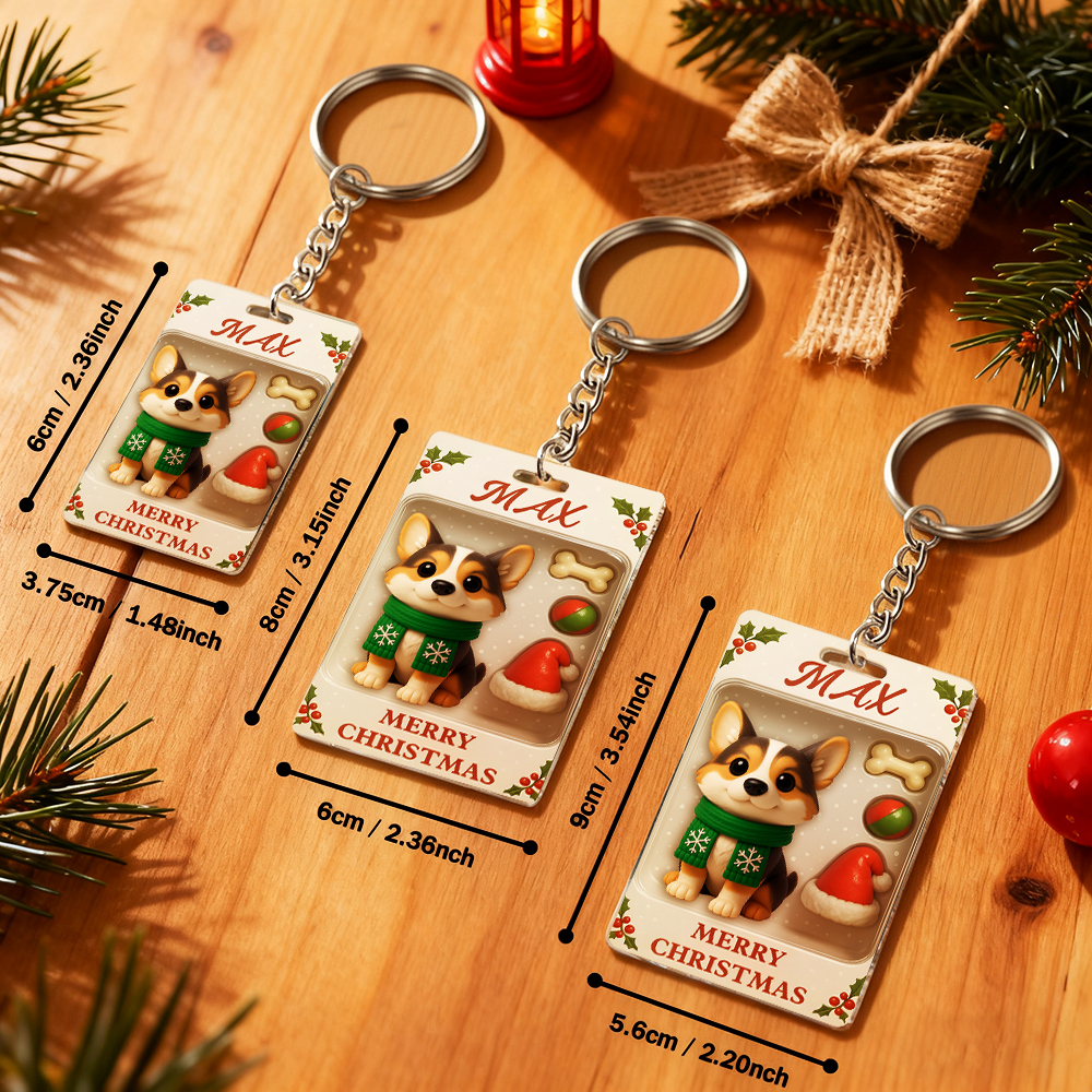 Personalized Squatting Pet Dog Keychain A Heartwarming Holiday Keepsake Unique Gift for Dog Lovers - MyPhotoBoxer
