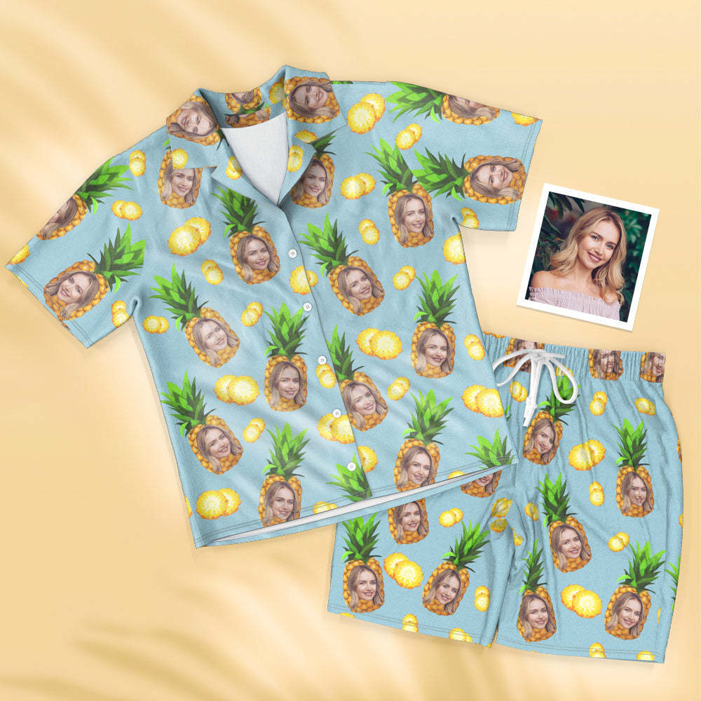 Custom Face Short Sleeved Pajamas Personalised Women's Sleepwear Pineapple Gifts For Her