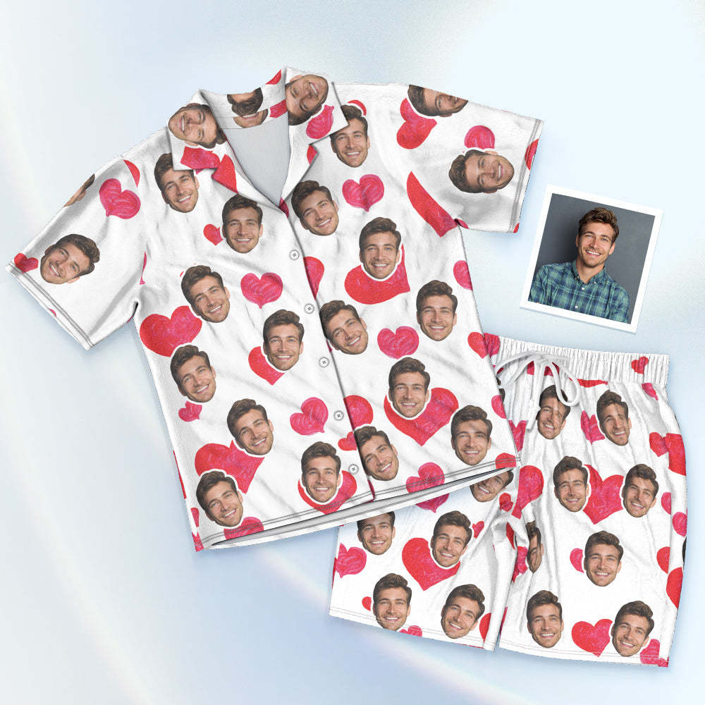 Custom Face Short Sleeved Pajamas Personalised Photo Pajama Women Men Summer Pajamas Summer Gifts - Heart