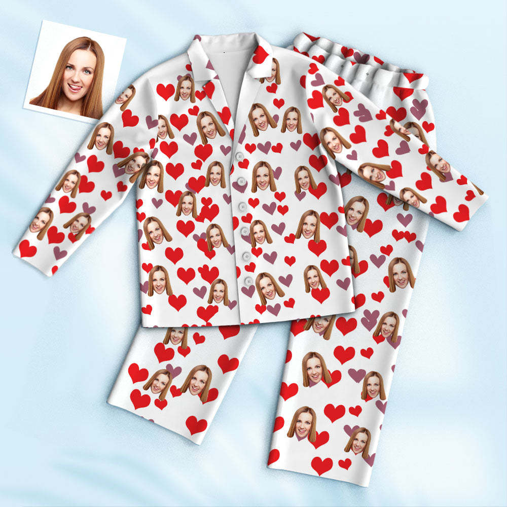 Custom Face Pajamas Personalized Photo Pajama Women Men Set Pajamas Love Hearts