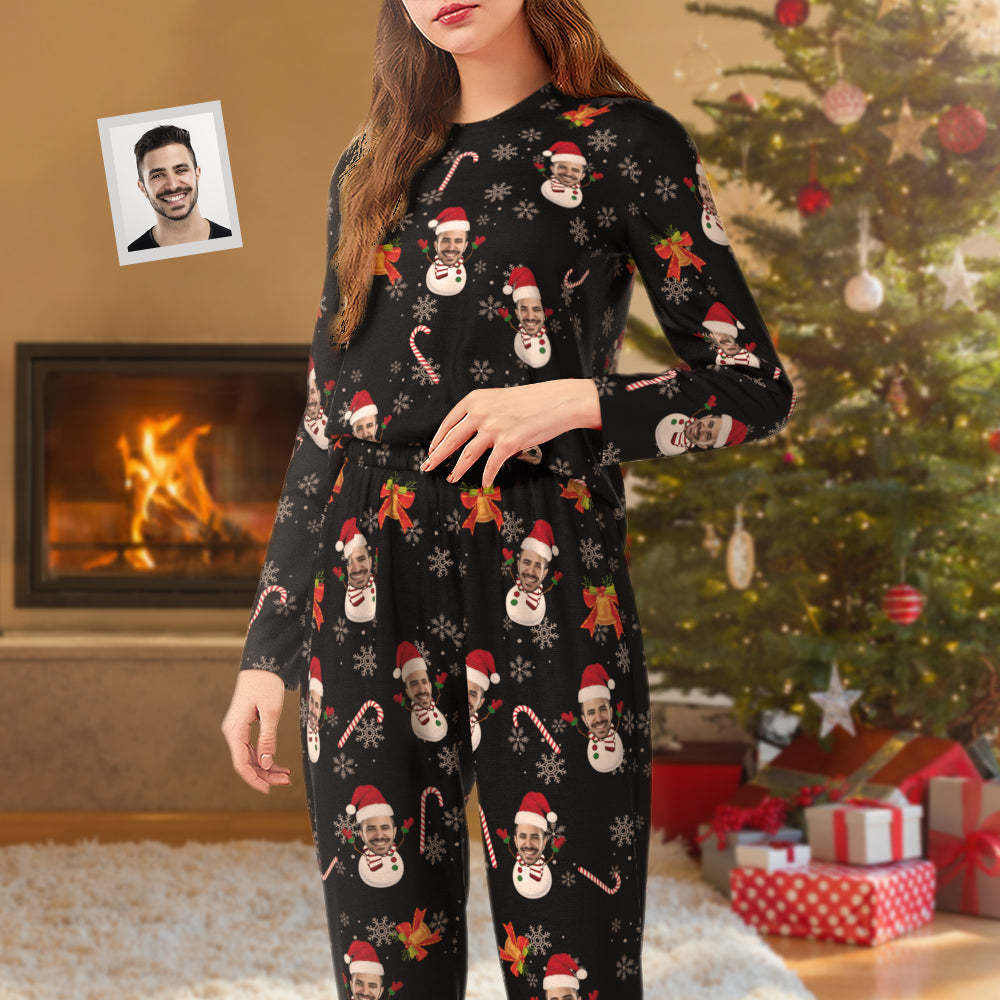 Custom Face Pajamas Personalized Round Neck Long Pajamas Snowman Christmas Gift For Women