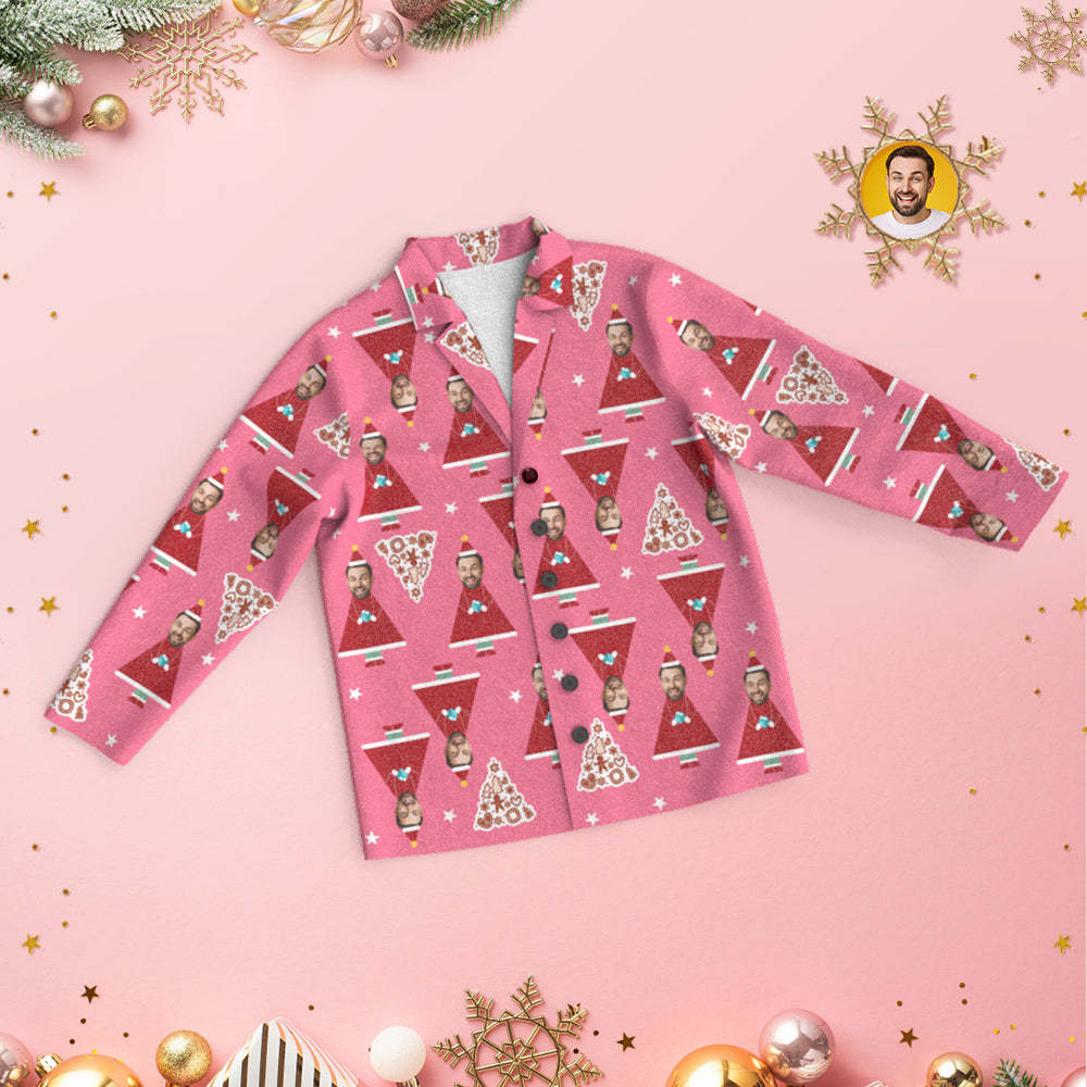 Custom Face Christmas House Pajamas Personalized Pink Santa Pajamas Women Men Set Christmas Gift