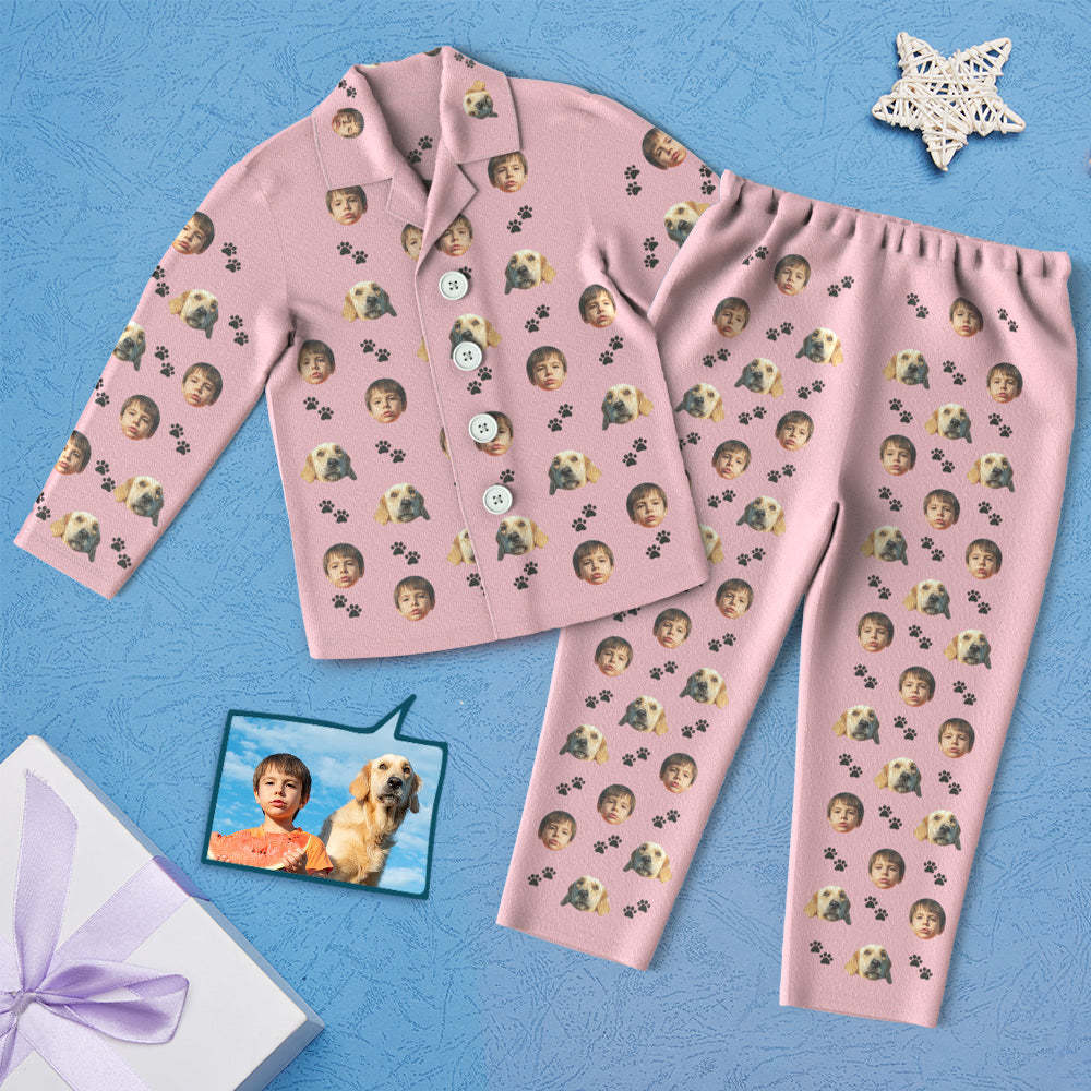 Custom Face Children's Pajamas Personalized Kid's Sleepwear With Pet Dog - Foot Print