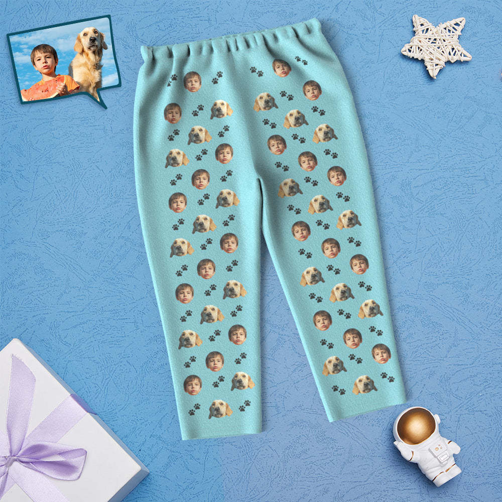 Custom Face Children's Pajamas Personalized Kid's Sleepwear With Pet Dog - Foot Print