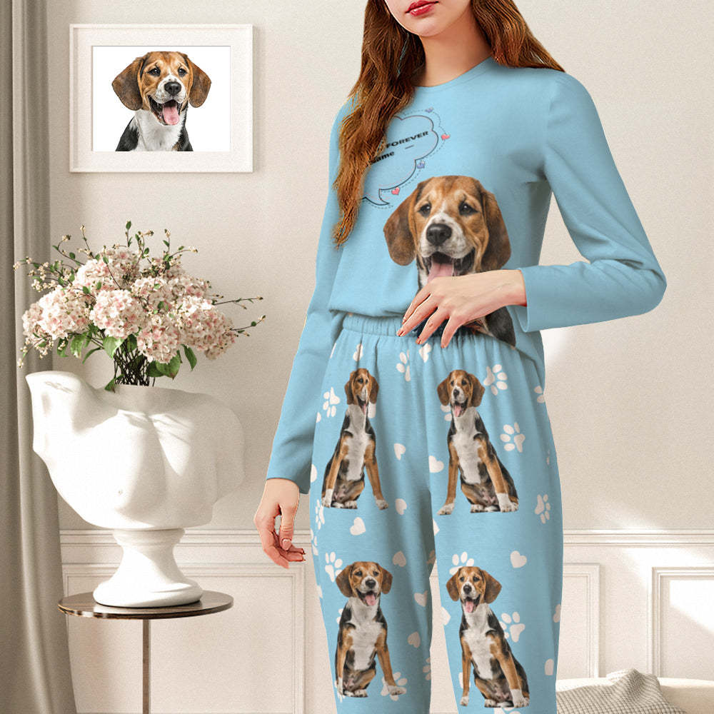 Custom Pet Photo Name Pajamas Personalized Round Neck Dog Cat Lover Pajamas Gift For Women - MyPhotoBoxer