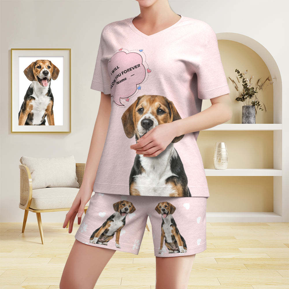 Custom Pet Photo Name Short Pajamas Personalized V-neck Dog Cat Lover Pajamas