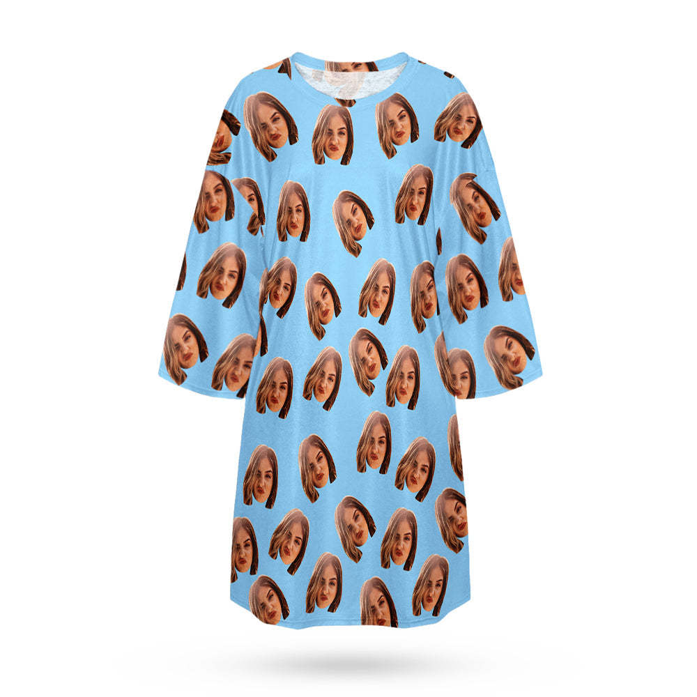 Custom Photo Face Nightdress Personalized Women's Oversized Colorful Nightshirt Gifts For Women - MyPhotoBoxer