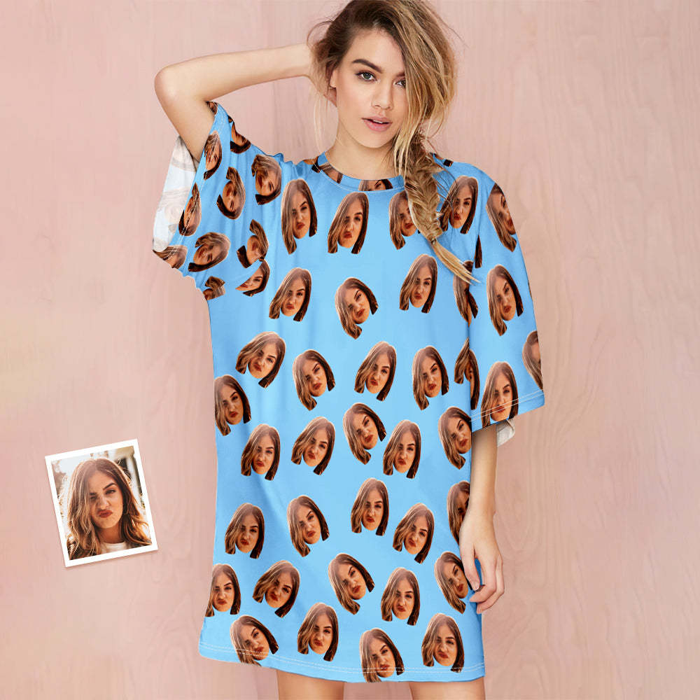 Custom Photo Face Nightdress Personalized Women's Oversized Colorful Nightshirt Gifts For Women - MyPhotoBoxer