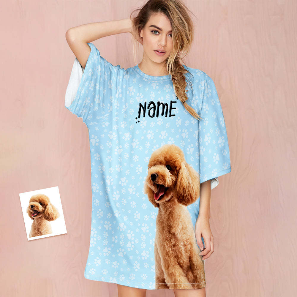 Custom Photo And Name Nightdress Personalized Women's Oversized Nightshirt Footprint Gifts For Her - MyPhotoBoxer