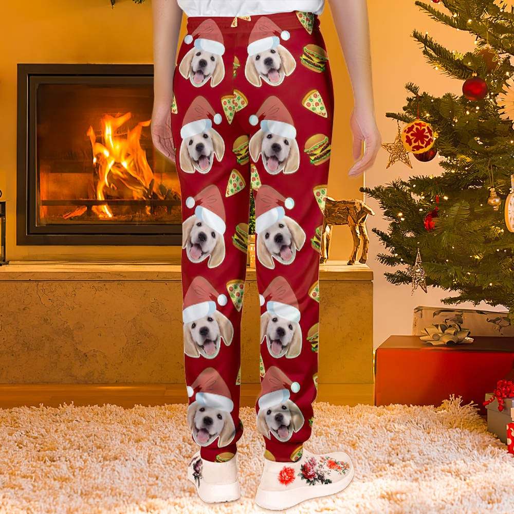 Custom Face Christmas Sweatpants Unisex Joggers with Pizza and Burger