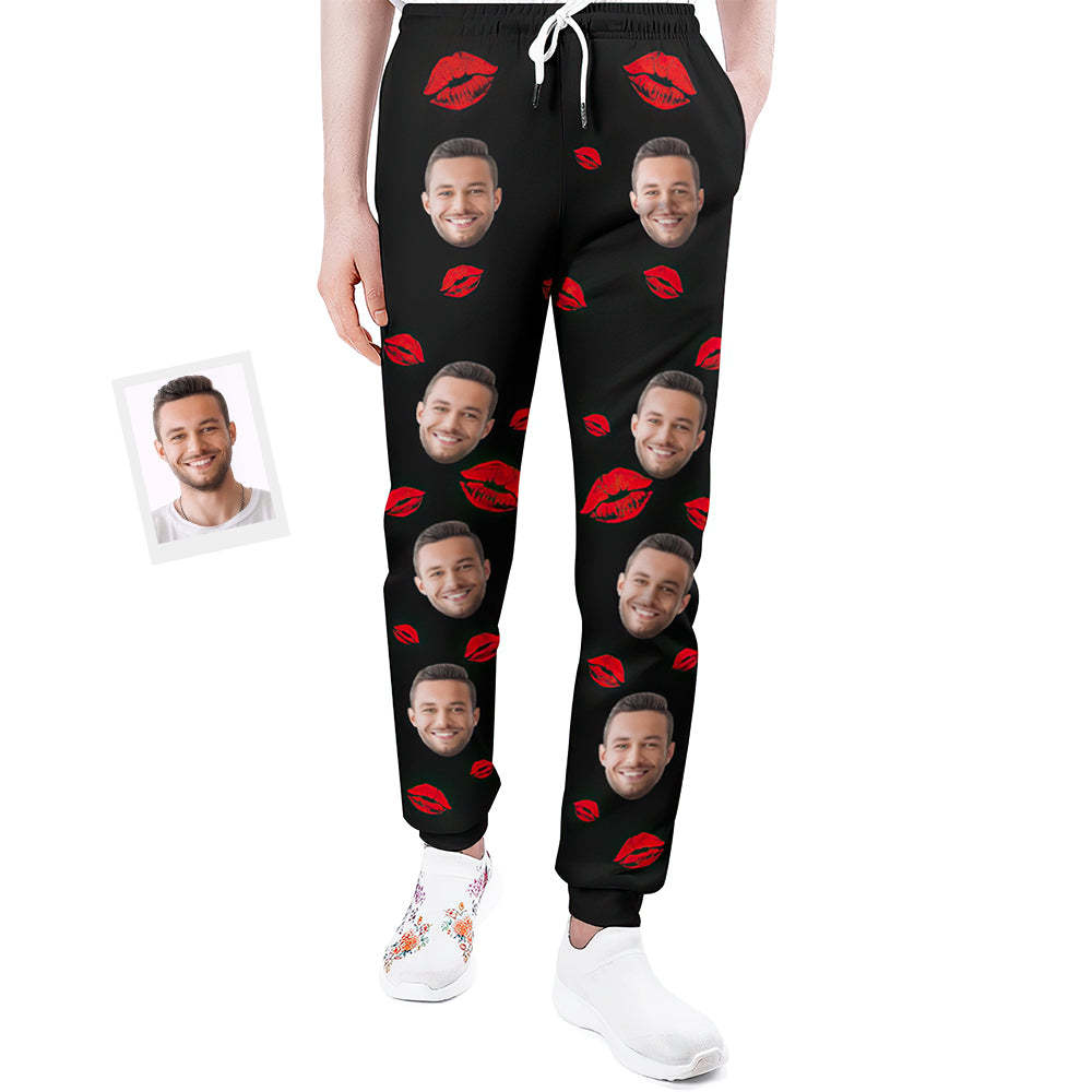 Custom Face Sweatpants Unisex Personalized Closed Bottom Casual Sweatpants Red Lips