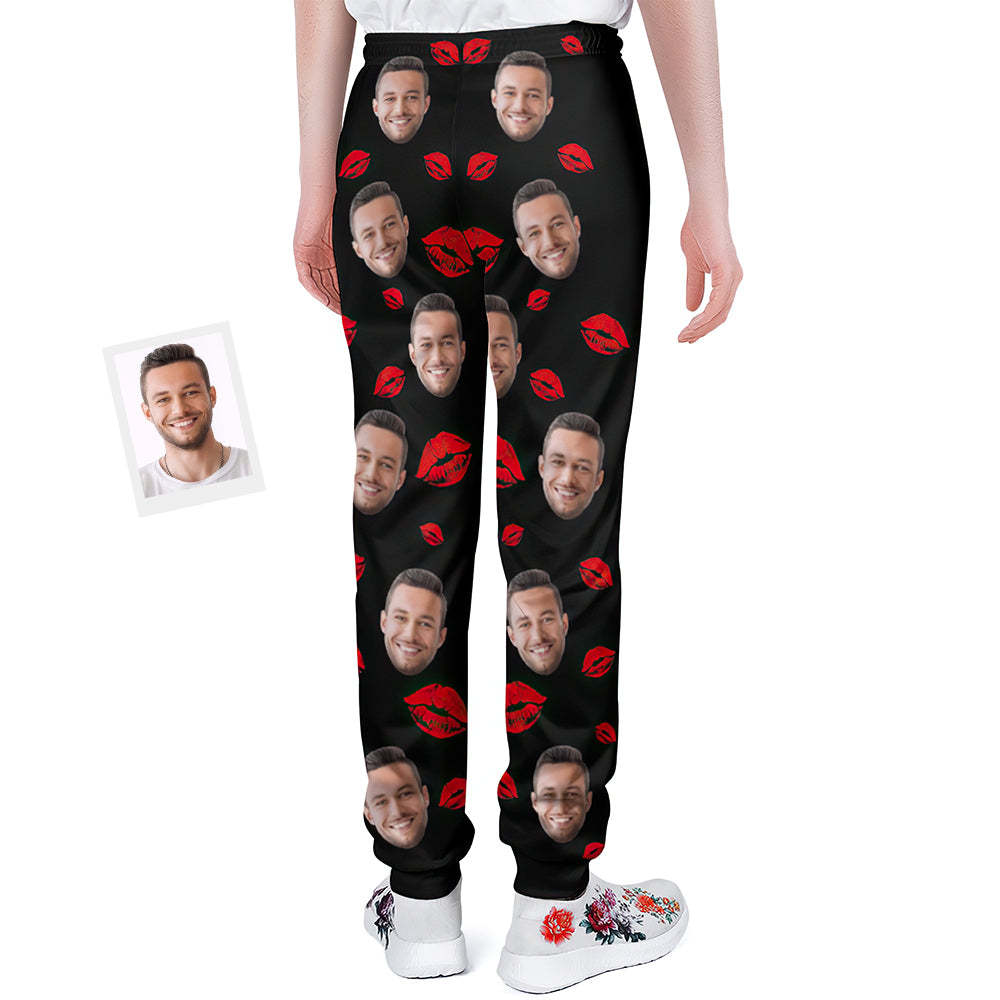 Custom Face Sweatpants Unisex Personalized Closed Bottom Casual Sweatpants Red Lips