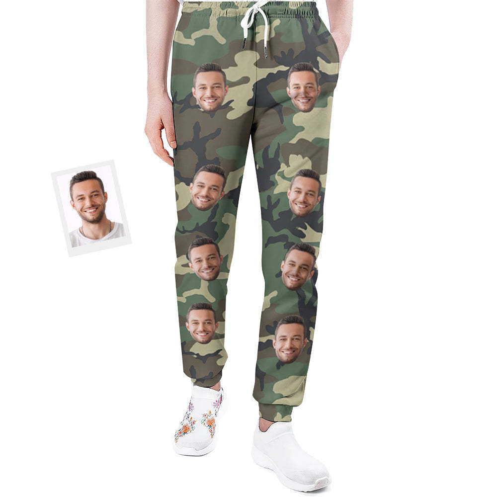 Custom Face Sweatpants Unisex Personalized Closed Bottom Joggers Camouflage Green