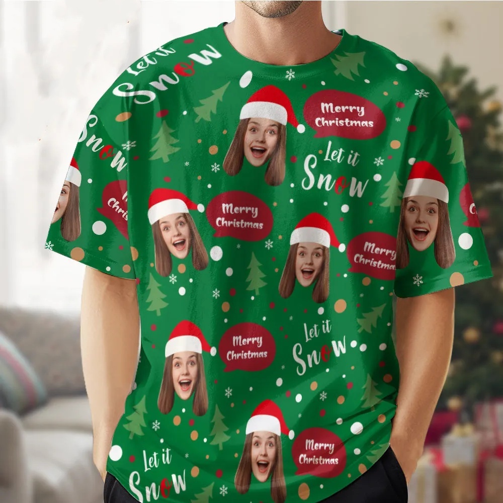 Custom Face T-shirt Christmas Gifts Santa Face Christmas T-shirt