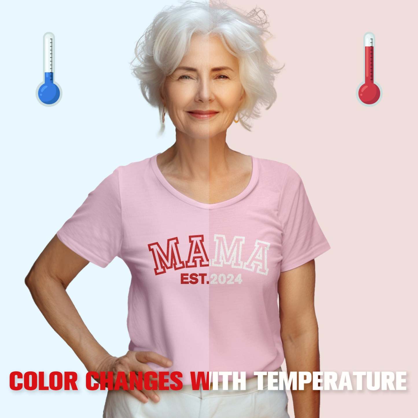 Custom Mama T-shirt Temperature-sensitive T-shirt Mother's Day Gift - MyPhotoBoxer