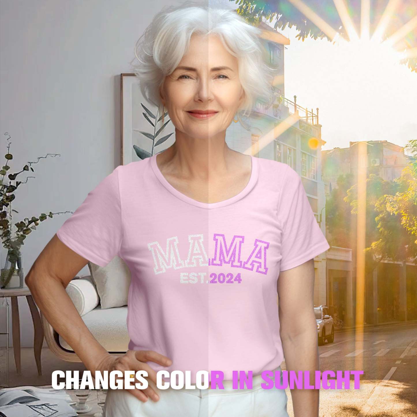 Custom Mama T-Shirt Light-changing T-shirt Mother's Day Gift - MyPhotoBoxer