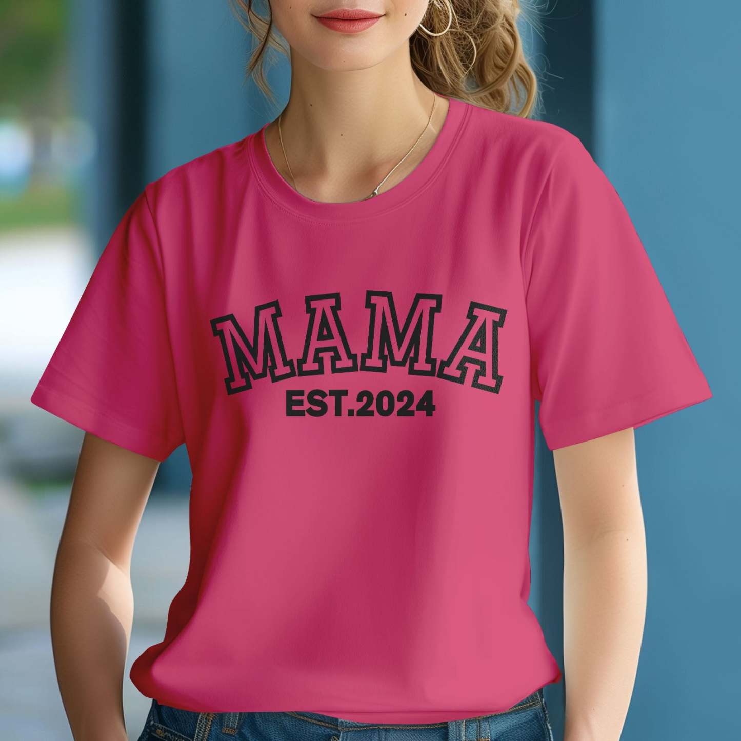 Custom Mama T-shirt EST 2024 T-shirt Mother's Day Gift - MyPhotoBoxer
