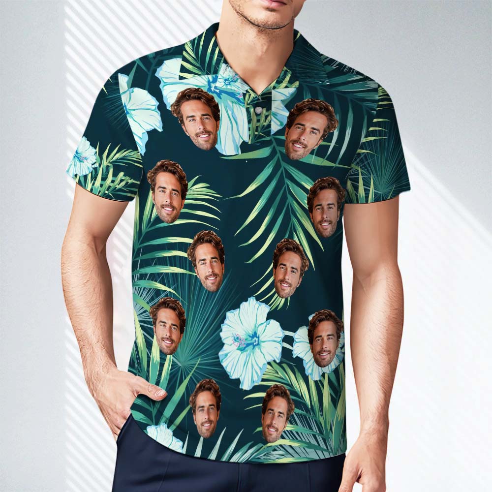 Custom Personalized Polo Shirts Custom Men's Face Polo Shirt Special Gift Polo Shirt For Him Green Leaves
