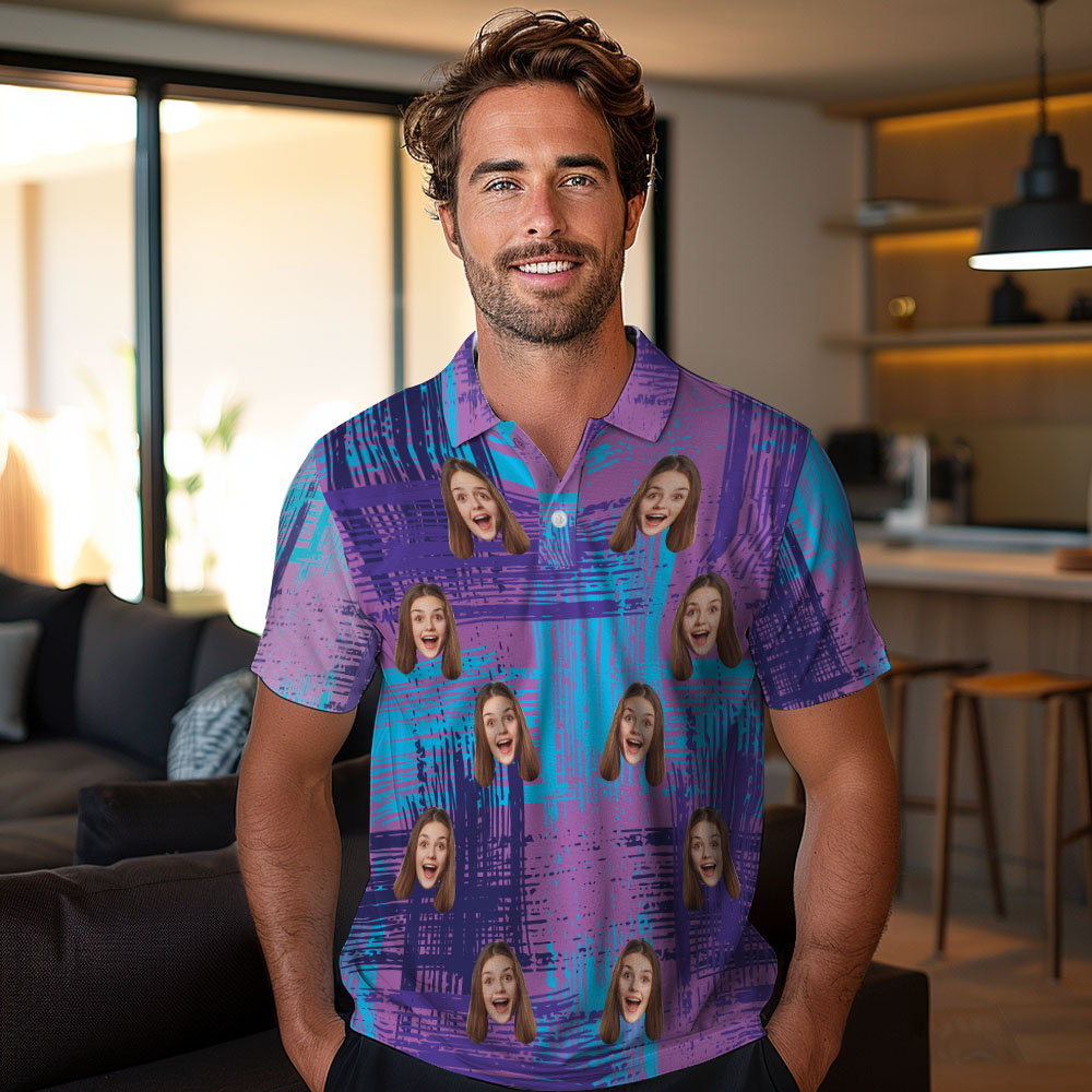 Custom Personalized Polo Shirts Custom Men's Face Polo Shirt Short Sleeve Colorful Golf Shirt Gift For Him