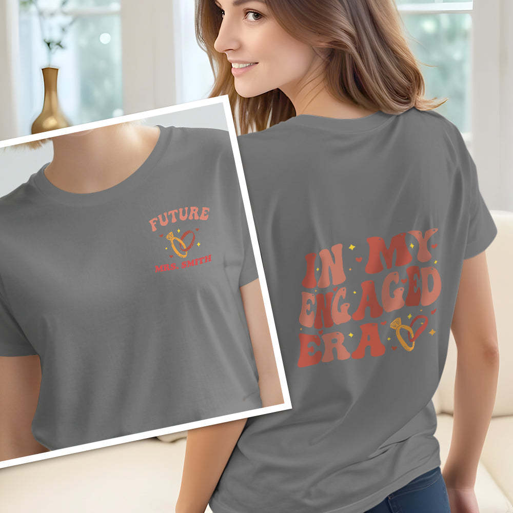Personalized In My Engaged Era Bachelorette T Shirt with Name Wedding Bridal Shower Engagement Gift for Her - MyPhotoBoxer